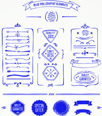 hand drawn menu blue design elements