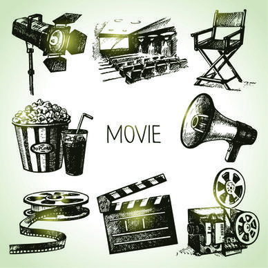 hand drawn movie elements vector icons