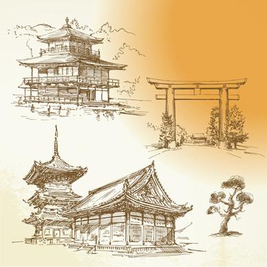 hand drawn old town vector set