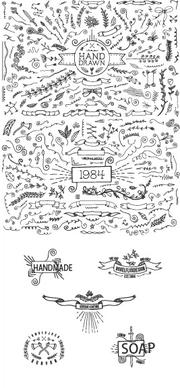 hand drawn ornaments with labels vector