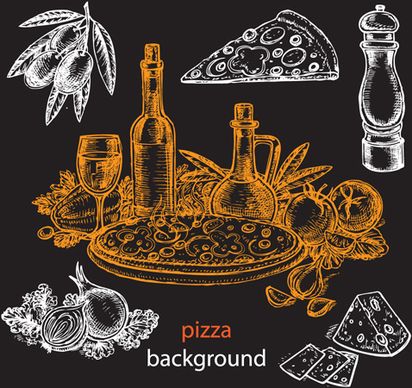 hand drawn pizza sketch background vector
