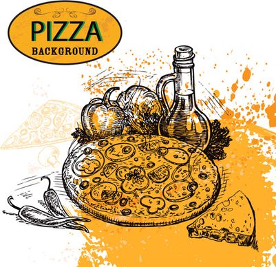 hand drawn pizza sketch background vector