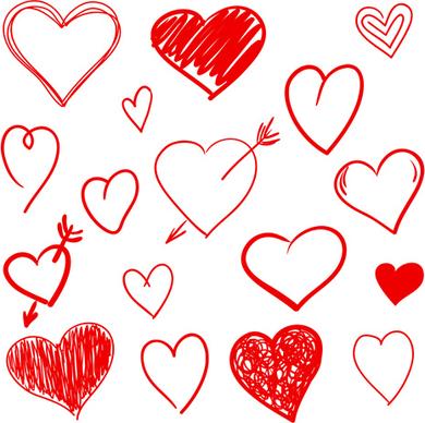 hand drawn red heart vector graphics
