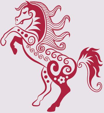 hand drawn red horse decoration pattern vector