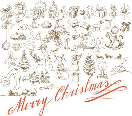 hand drawn retro merry christmas accessories vector art