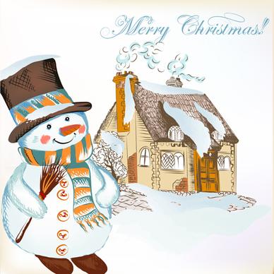 hand drawn snowman christmas background vector