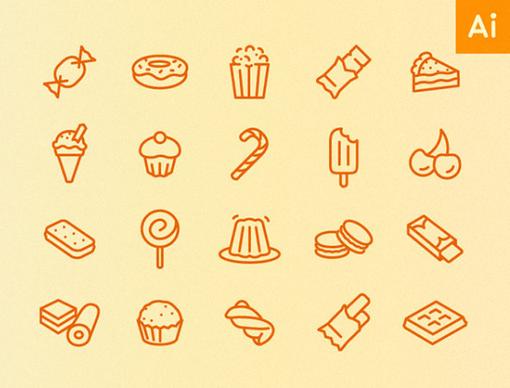 hand drawn sweets and desserts icons vector