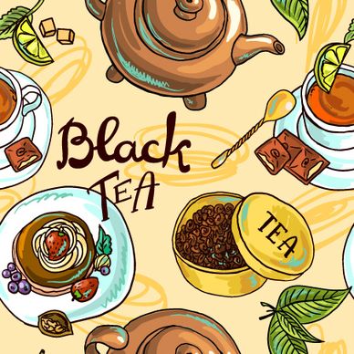 hand drawn tea time vector background
