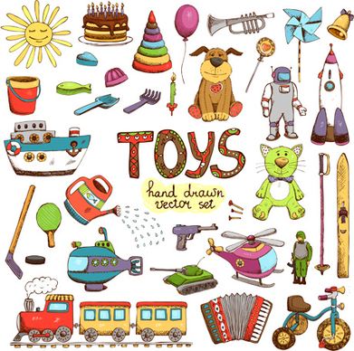 hand drawn toys elements vector