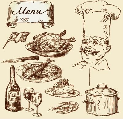 hand drawn vintage food illustrations vector