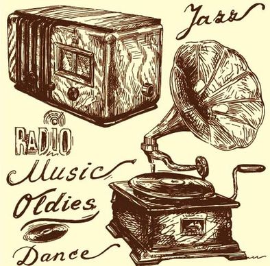 hand drawn vintage musical instruments vector