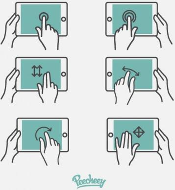 hand gestures for touchscreen mobile devices flat design
