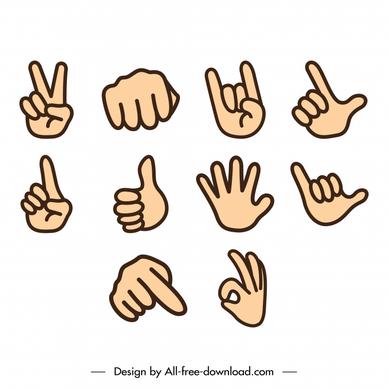 hand icon sets flat handdrawn shapes outline 