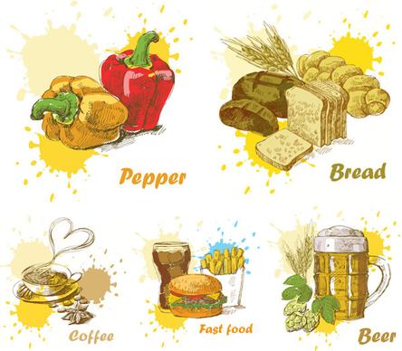 hand painted food art vector