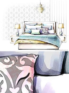 handdrawn style interior decoration psd layered images 13