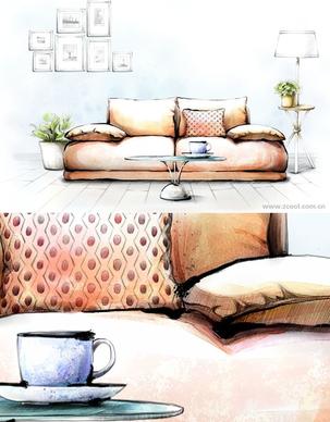 handdrawn style interior decoration psd layered images 1