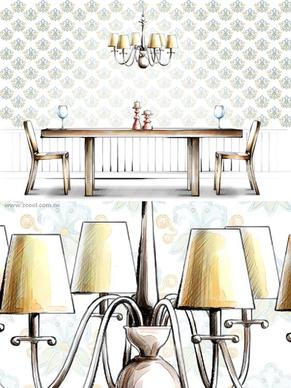 handdrawn style interior decoration psd layered images 20