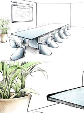 handdrawn style interior decoration psd layered images 23