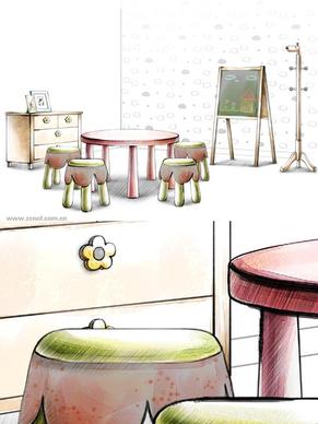 handdrawn style interior decoration psd layered images 30