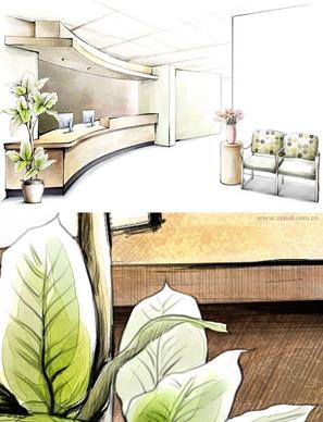 handdrawn style interior decoration psd layered images 9