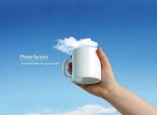handheld cup creative advertising psd layered