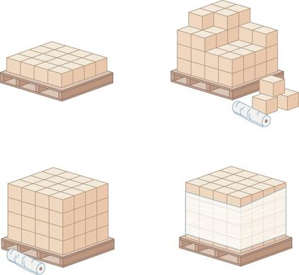 handling work icons 3d pallet tools cubic objects
