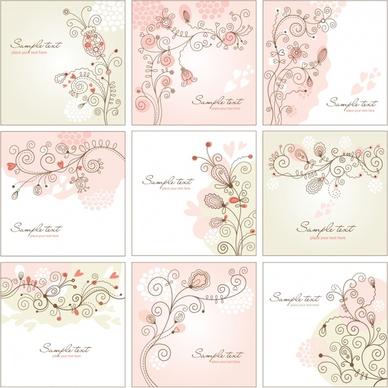 card background templates classical handdrawn flora decor