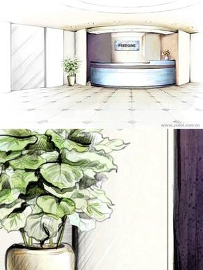 handpainted style interior decoration psd layered images 7
