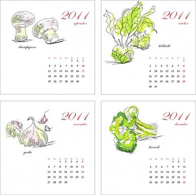2011 calendar templates vegetables themes handdrawn sketch