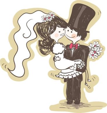 handpainted version of the bride and groom 03 vector