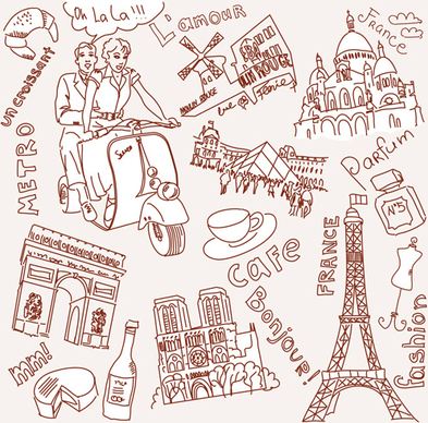 handwriting love with paris elements vector