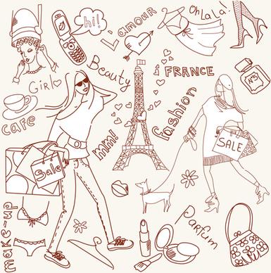 handwriting love with paris elements vector