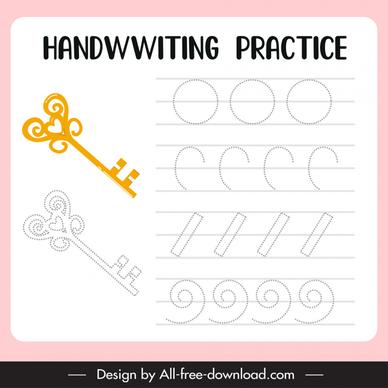 handwriting practice sheet educational template handdrawn shapes key sketch