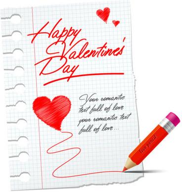 handwriting with paper happy valentine elements vector