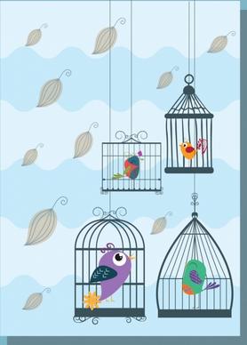 hanging birds cages background colored design style