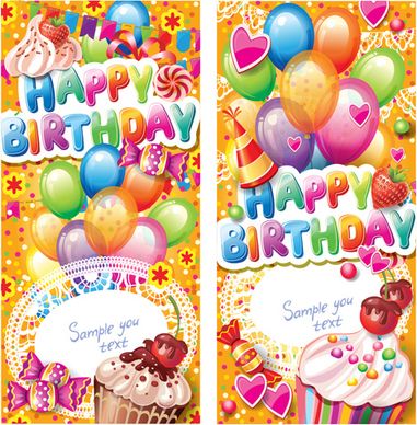happy birthday elements cover balloons and cake vector