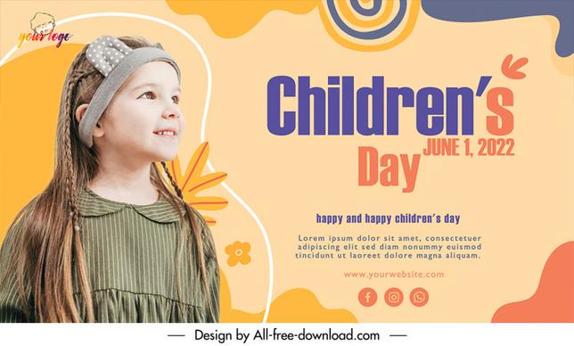 happy childrens day poster template cute little girl sketch realistic design 