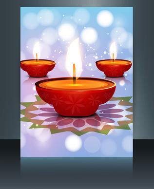 happy diwali celebration brochure card template reflection vector