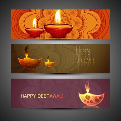 happy diwali stylish bright colorful set of headers design vector