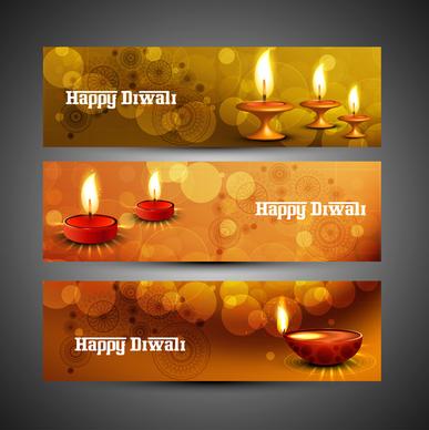 happy diwali stylish bright colorful set of headers vector