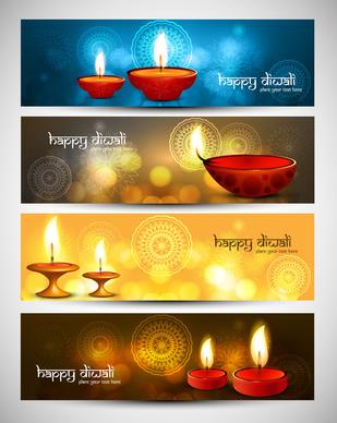 happy diwali stylish bright colorful set of headers vector