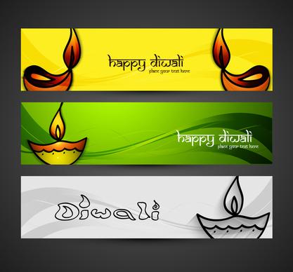 happy diwali stylish colorful set of headers vector design