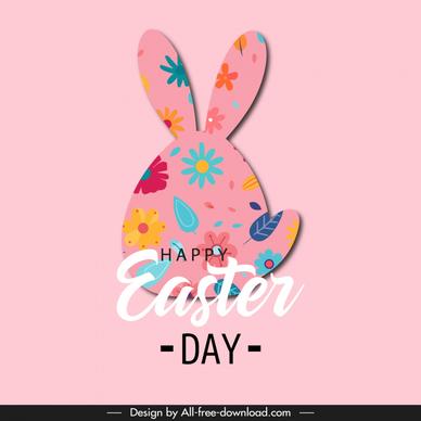 happy easter day card template flat rabbit head flowers leaves 