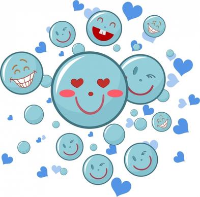 happy emoticon background funny facial blue circles