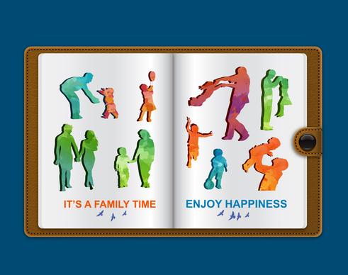 happy family silhouettes vector illustration on notebook