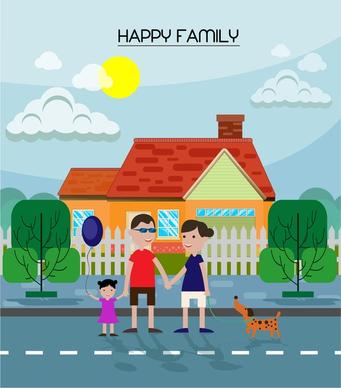 happy family theme design in color flat style