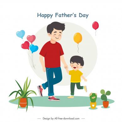 happy fathers day greeting card template cute dynamic cartoon