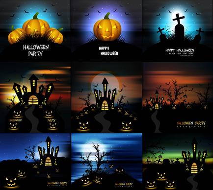 happy halloween collection presentation bright colorful vector background