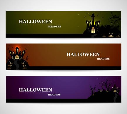 happy halloween day bright colorful headers set design vector