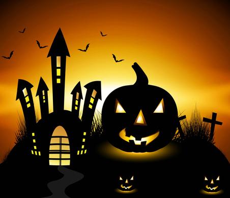 happy halloween greeting card bright colorful pumpkins party vector